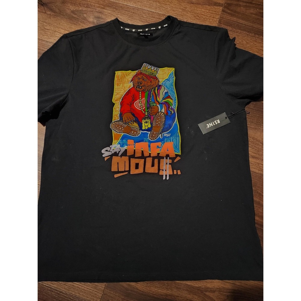 RS1NE Shirt Mens 3XL Black‎ Short Sleeve Bear Graphic Streetwear Hip Hop